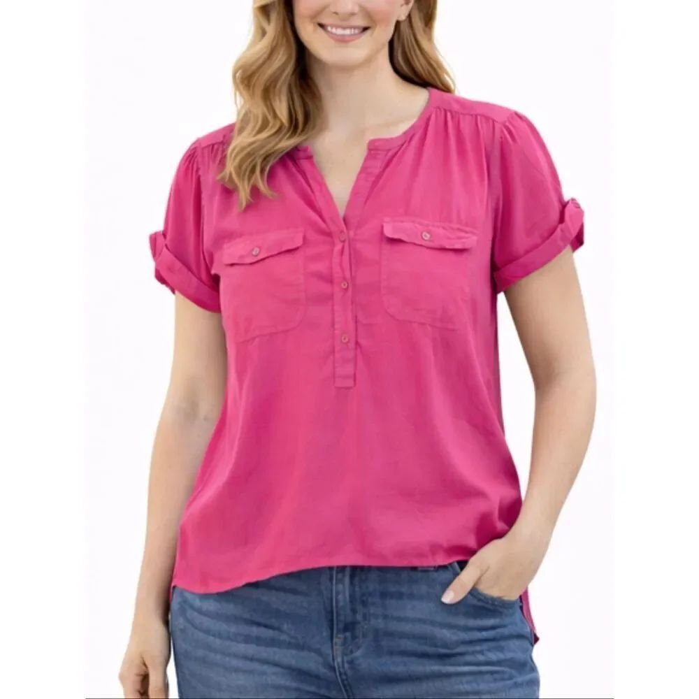 J.Crew pink neon cuffed blouse size small